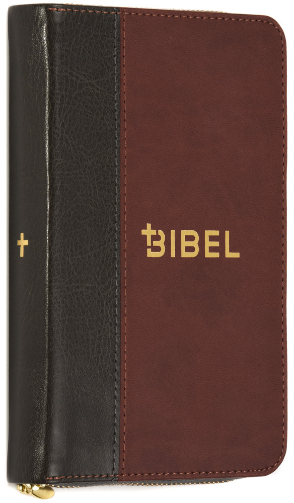 Die Bibel – Schlachter 2000 – Miniausgabe (PU-Einband, grau/braun, Goldschnitt, Reißverschluss)